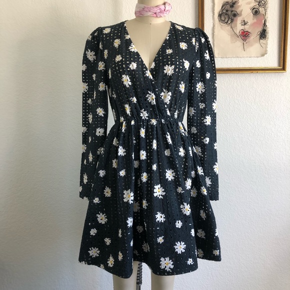Maje Black Rayom Daisy Print Eyelet Dress Long Sle - Picture 7 of 12